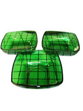 Set Of 3 Replacement Anchor Hocking Charm Forest Green Fruit Dessert Bowls Vtg